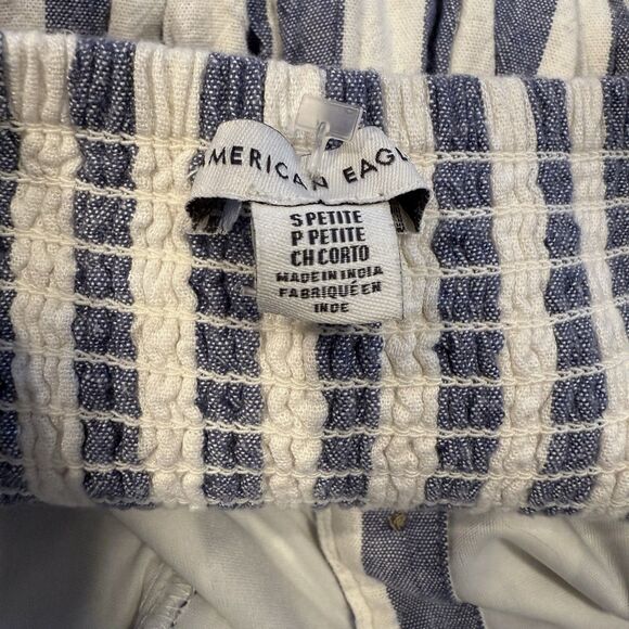 American Eagle Blue Ivory Striped Button Front Jumpsuit Size Small Petite - Picture 10 of 13